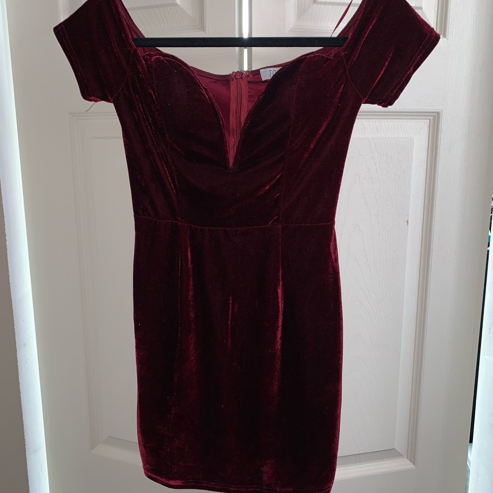 Red Velvet Off the Shoulder Dress